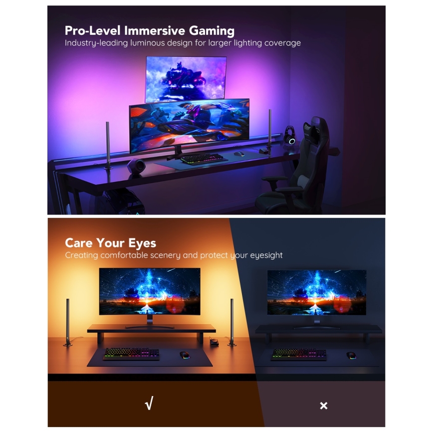 Govee - Pametni gejmerski WiFi LED paneli + Pametni dualni daljinski upravljač bijeli Wi-Fi