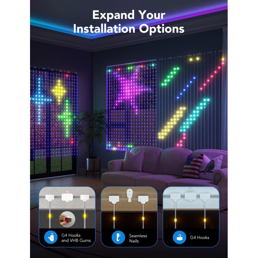 Govee - RGBIC Zavjesa svjetlo 520 LED 1,5x2m Wi-Fi IP65