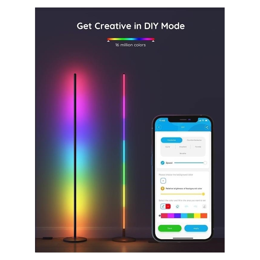 Govee - RGBICW Pametna ugaona podna lampa Wi-Fi