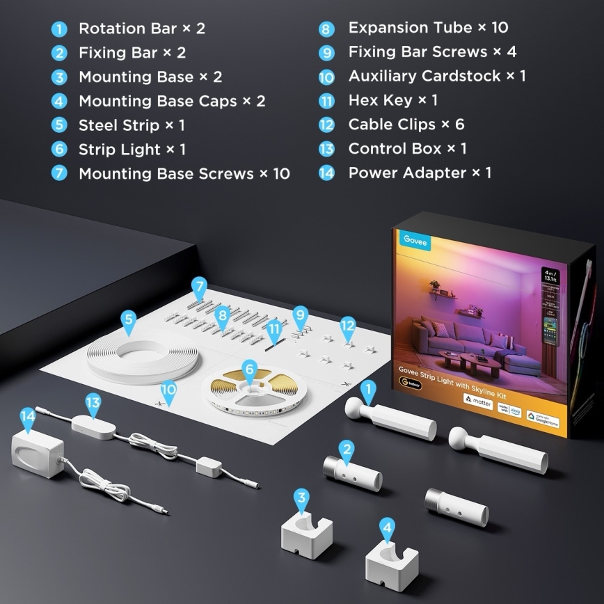 Govee - RGBICWW viseća LED traka 36W/24V, 4m, Skyline Matter, Wi‑Fi