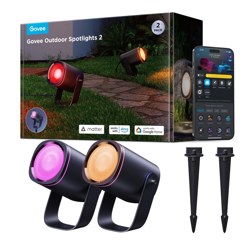 Govee - SET 2x LED RGBWW Prigušivi reflektor LED/12W/230V IP67 2700-6500K Wi-Fi