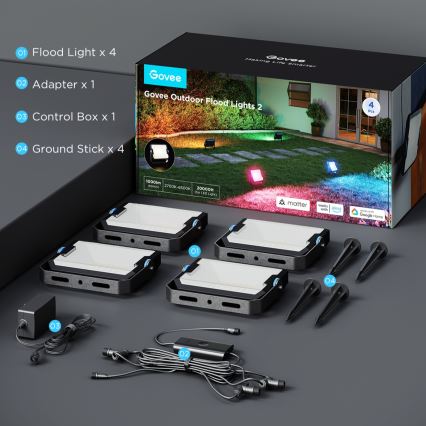 Govee - SET 4x LED RGBICWW reflektor s podesivom svjetlinom LED/24W/230V IP66 mat Wi‑Fi