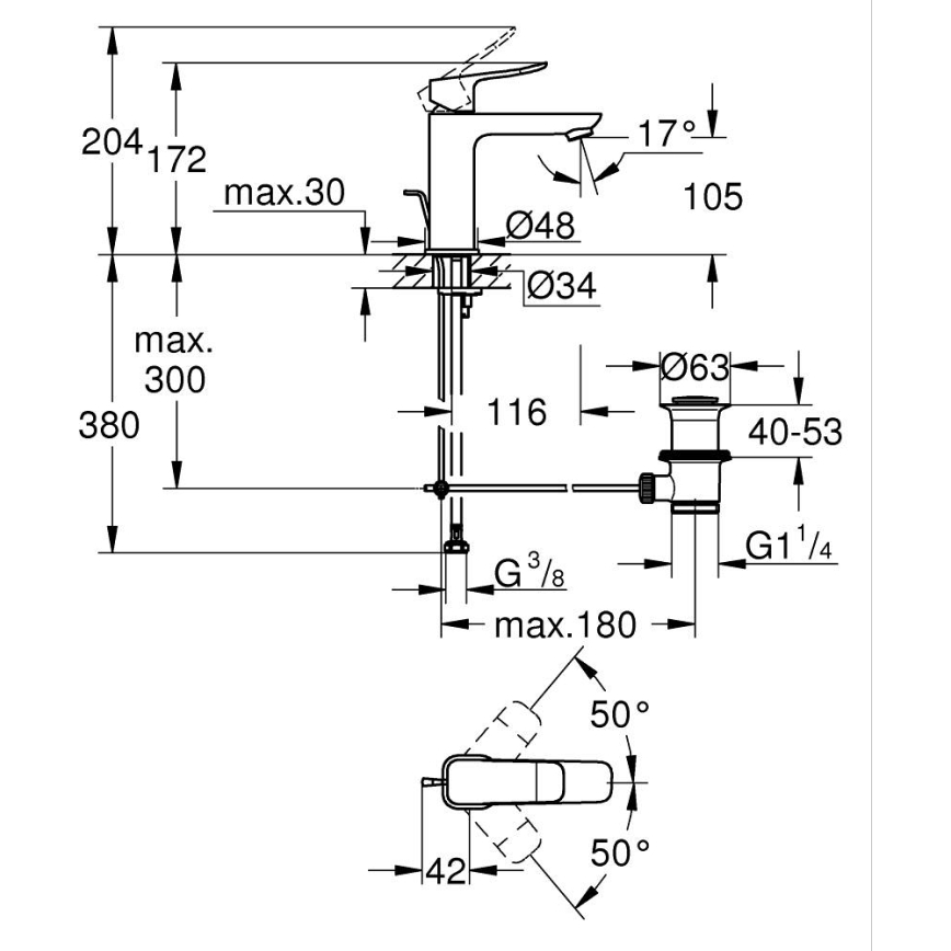GROHE 1018322430 - Slavina za umivaonik DICE M crna
