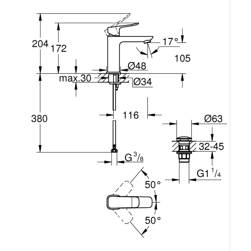 GROHE 1018332430 - Baterija za umivaonik DICE M crna