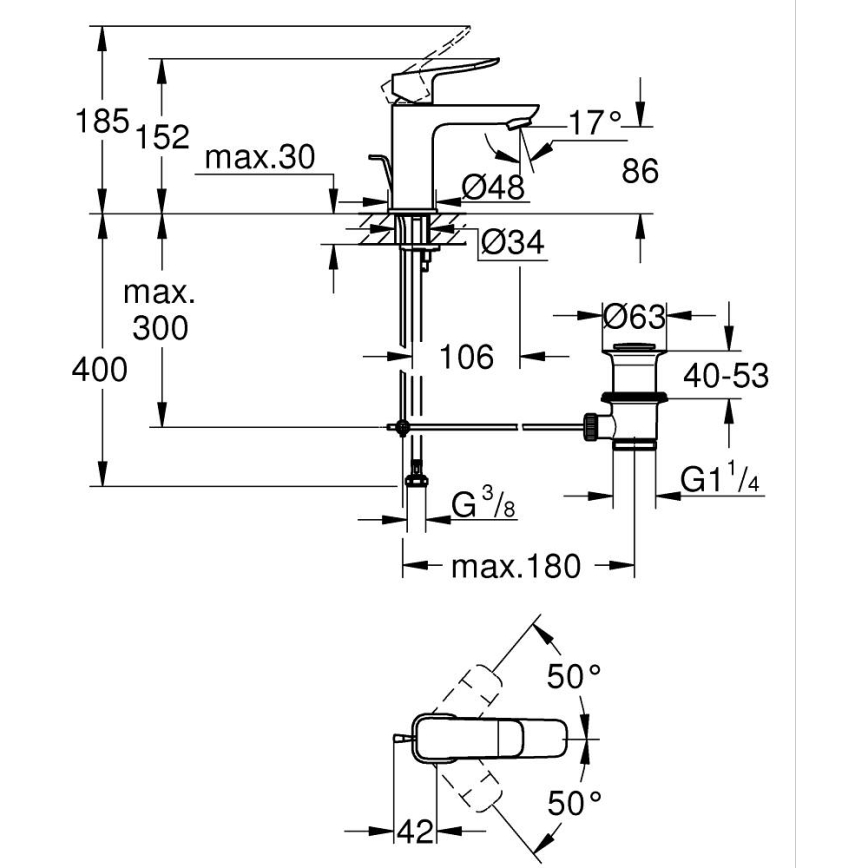 GROHE 1018562430 - Slavina za umivaonik DICE S crna