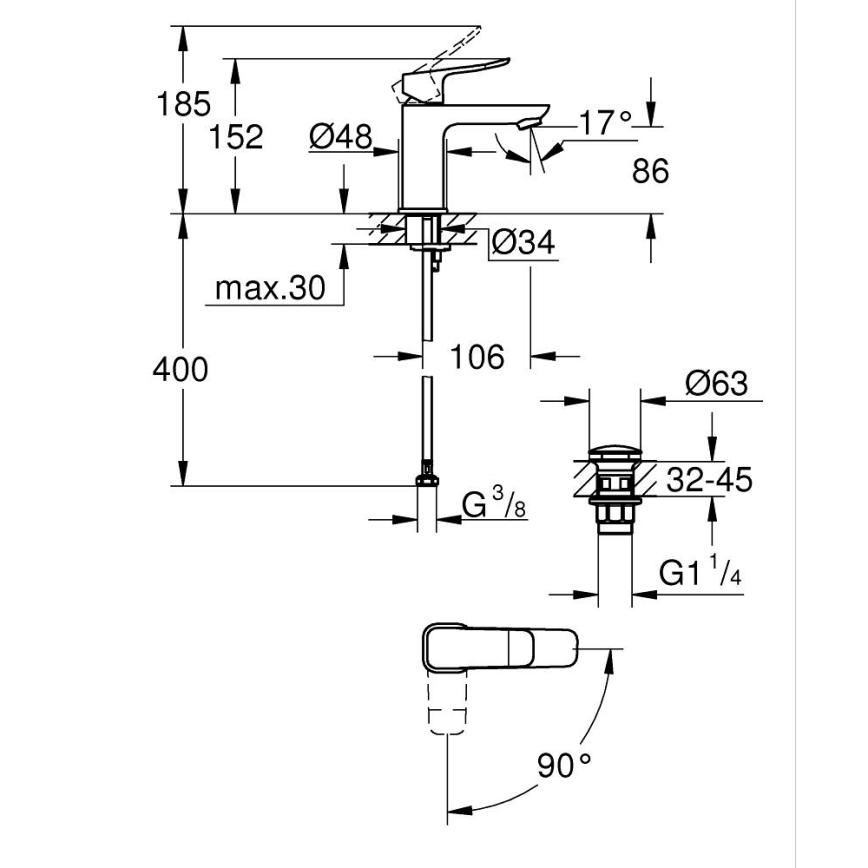 GROHE 1018610000 - Baterija za umivaonik DICE S sjajni krom