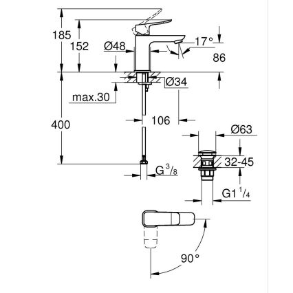 GROHE 1018612430 - Baterija za umivaonik DICE S crna