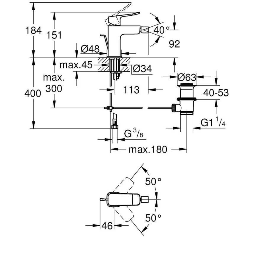 GROHE 1018770000 - Baterija za bide DICE sjajni krom