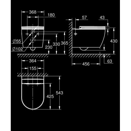 GROHE 103848SH00 - Zidna WC školjka START ROUND CERAMIC 368 × 543 mm, duro-bijela