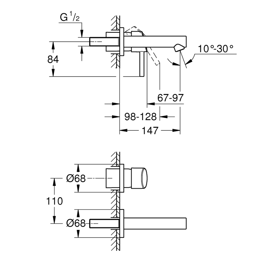 GROHE 19575001 - Dvootvorna miješalica za umivaonik CONCETTO 147 mm sjajni krom