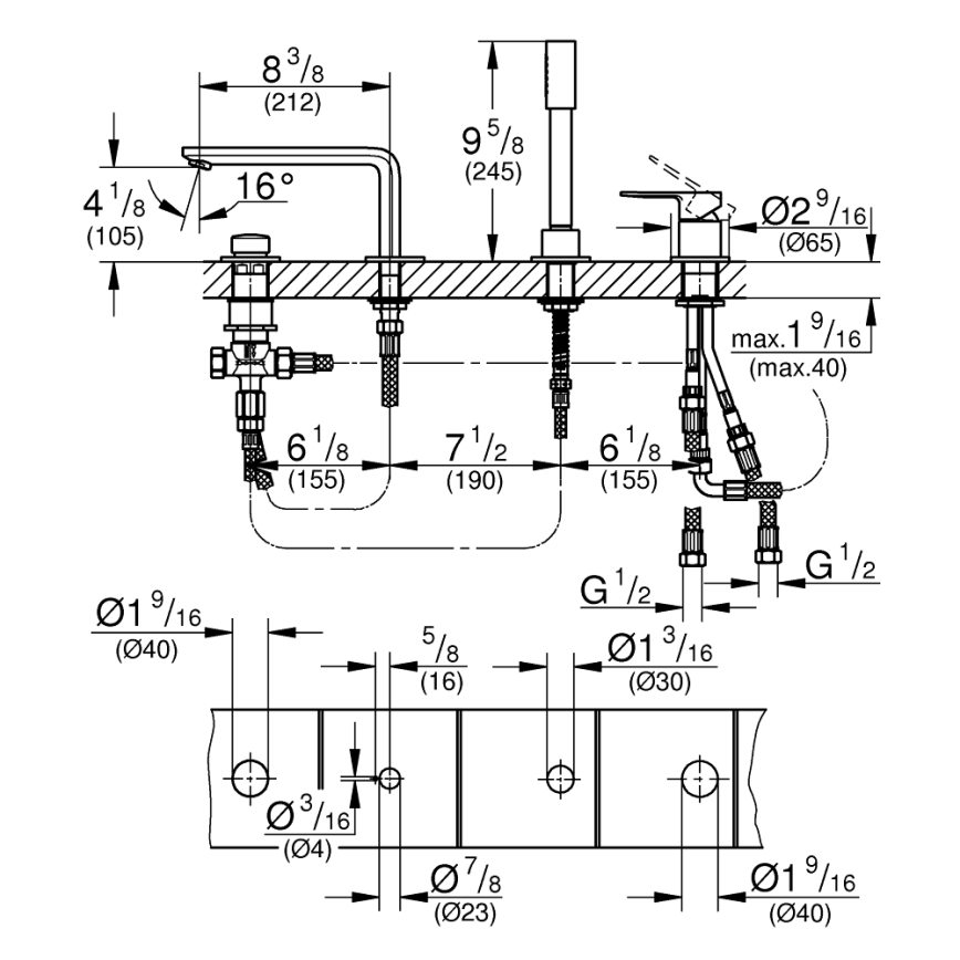 GROHE 19577001 - Četverootvorna miješalica za kadu LINEARE, polirani krom