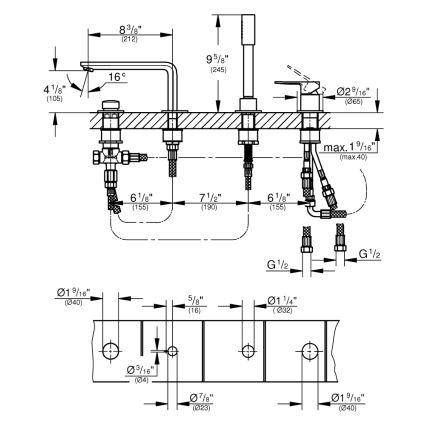 GROHE 19577001 - Četverootvorna miješalica za kadu LINEARE, polirani krom