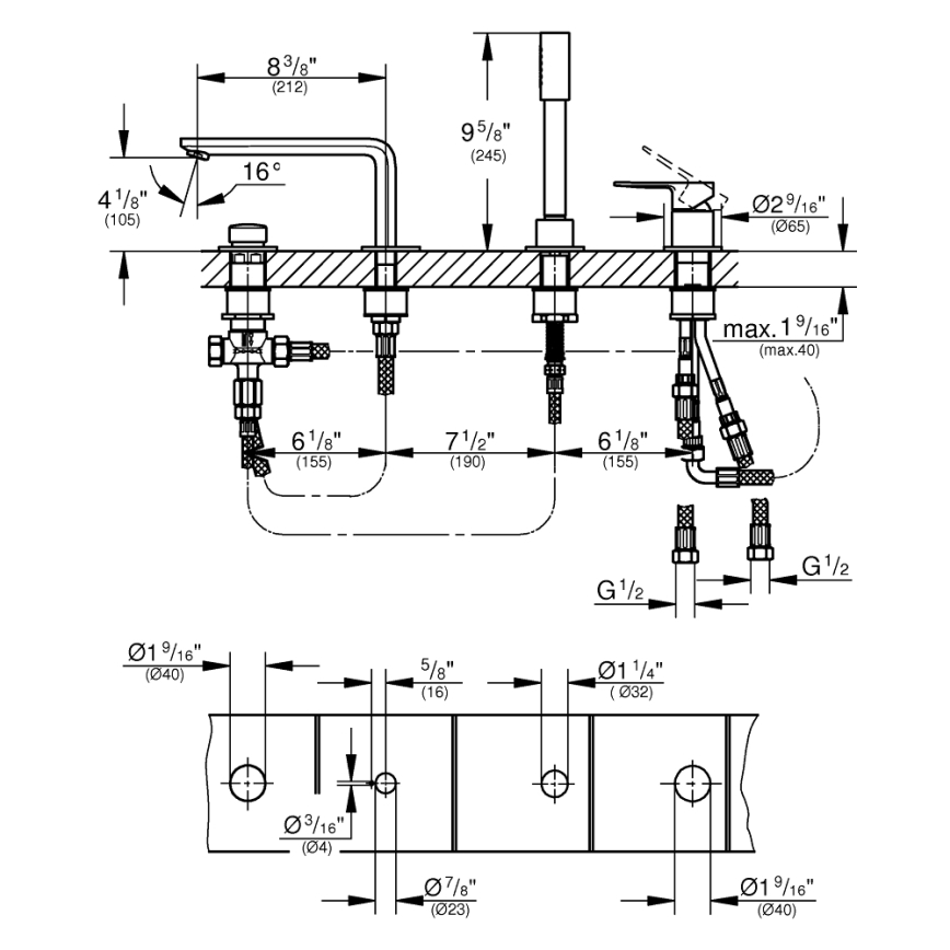 GROHE 19577001 - Četverootvorna miješalica za kadu LINEARE, polirani krom