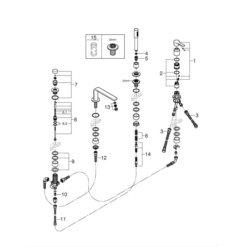 GROHE 19577001 - Četverootvorna miješalica za kadu LINEARE, polirani krom