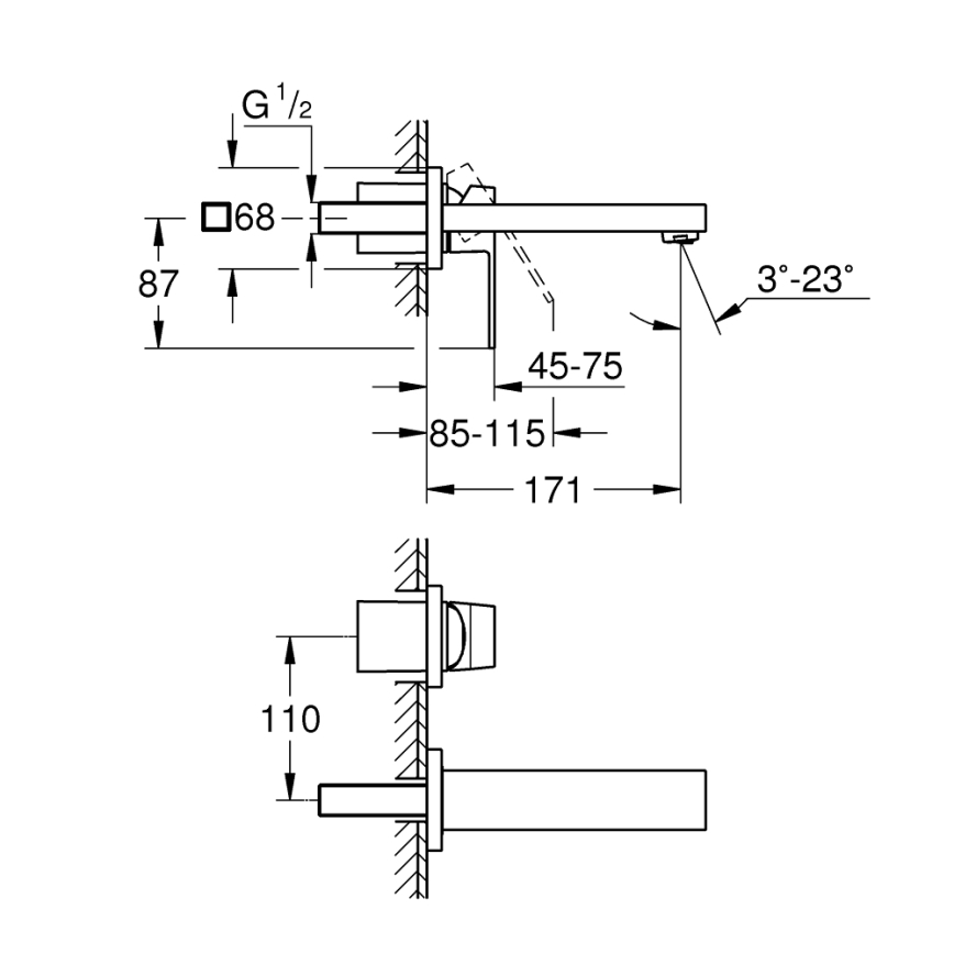 GROHE 19895000 - Dvootvorna baterija za umivaonik EUROCUBE 171 mm, sjajni krom