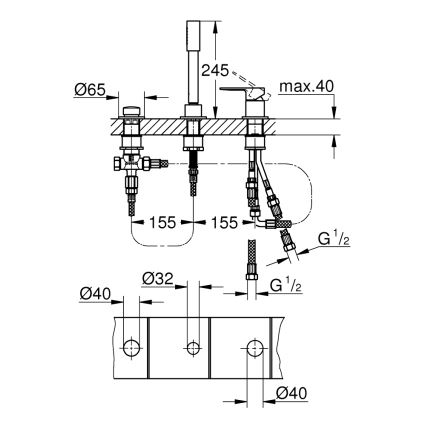 GROHE 19965001 - 3-otvorna miješalica za kadu LINEARE, sjajni krom