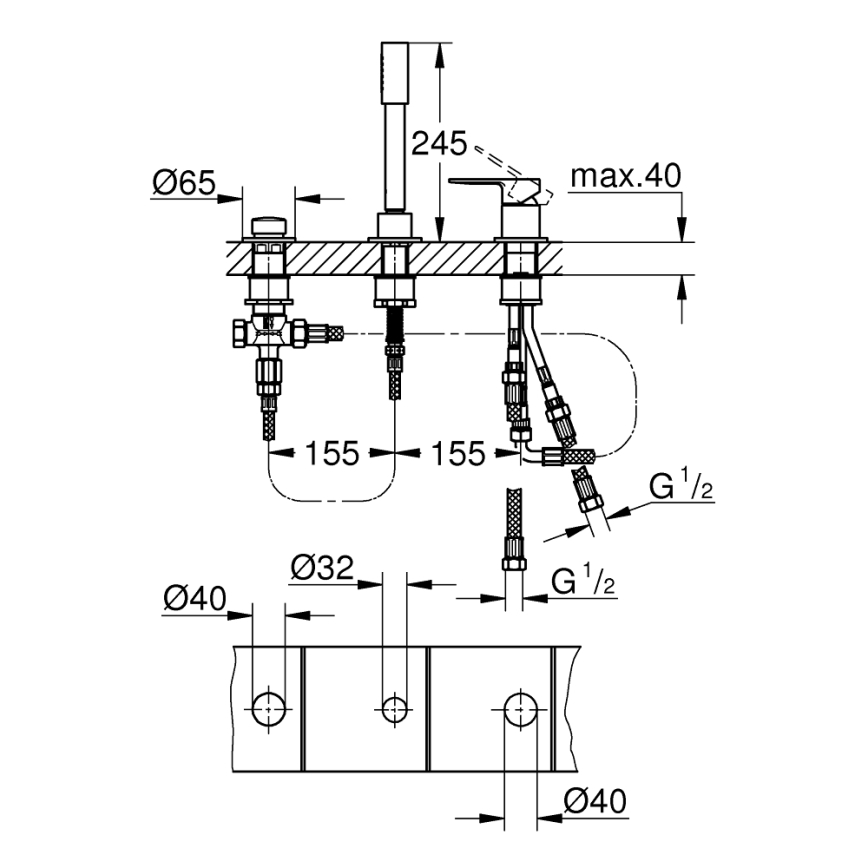 GROHE 19965001 - Miješalica za kadu s tri otvora LINEARE, sjajni krom