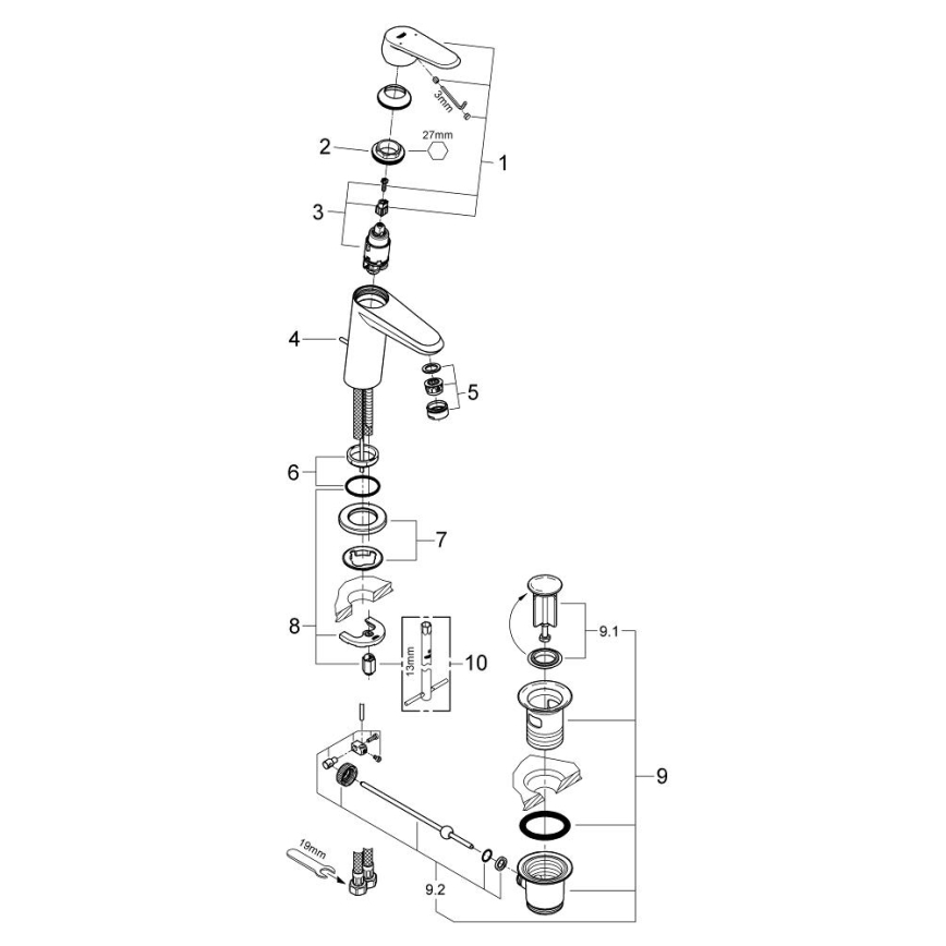 GROHE 23049002 - Slavina za umivaonik EURODISC COSMOPOLITAN, veličina S, krom