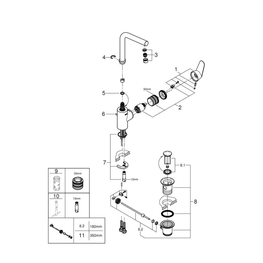 GROHE 23054003 - Slavina za umivaonik EURODISC COSMOPOLITAN, veličina L, krom