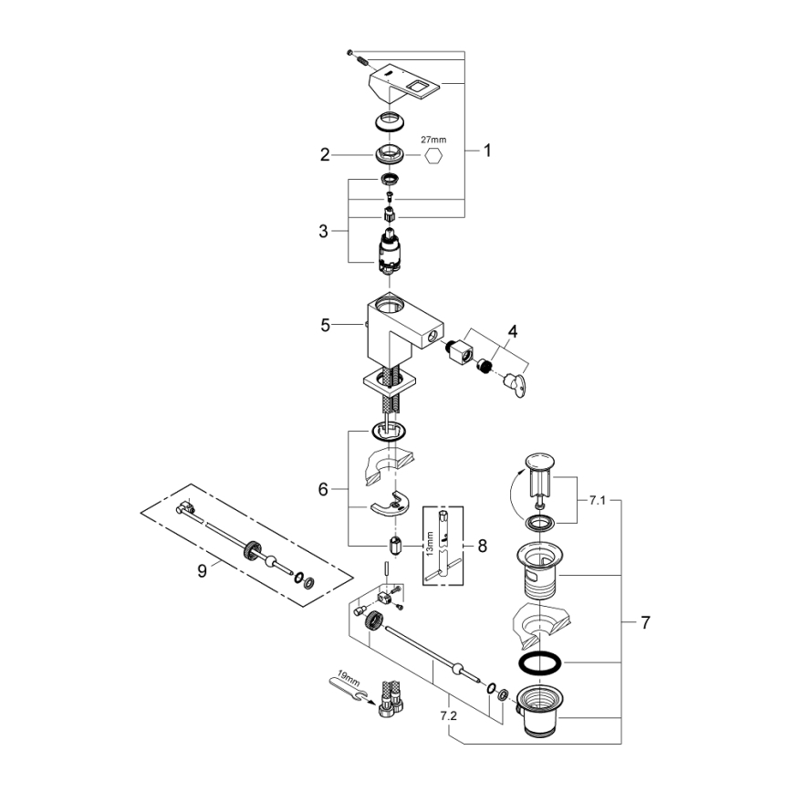 GROHE 23138000 - Baterija za bide EUROCUBE sjajni krom