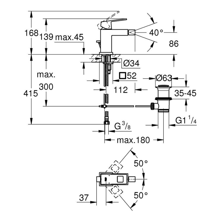 GROHE 23138000 - Baterija za bide EUROCUBE sjajni krom