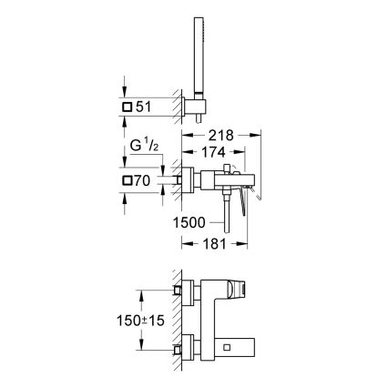 GROHE 23141000 - Miješalica za kadu EUROCUBE DN 15, sjajni krom
