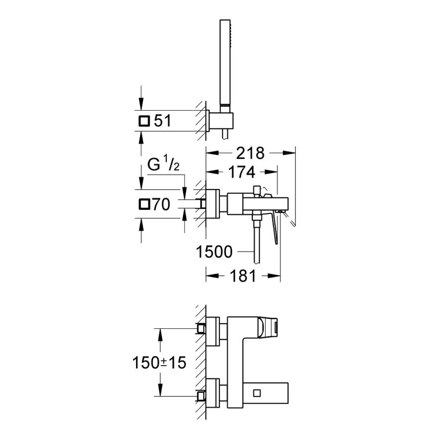 GROHE 23141000 - Set za kadu s miješalicom EUROCUBE DN 15 sjajni krom