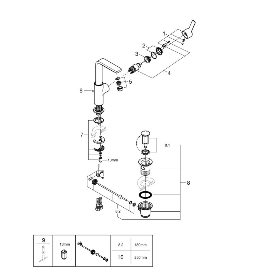GROHE 23296001 - Slavina za umivaonik LINEARE, veličina L, sjajni krom