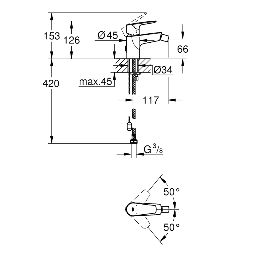 GROHE 23332001 - miješalica za bide BAUEDGE, veličina S, sjajni krom