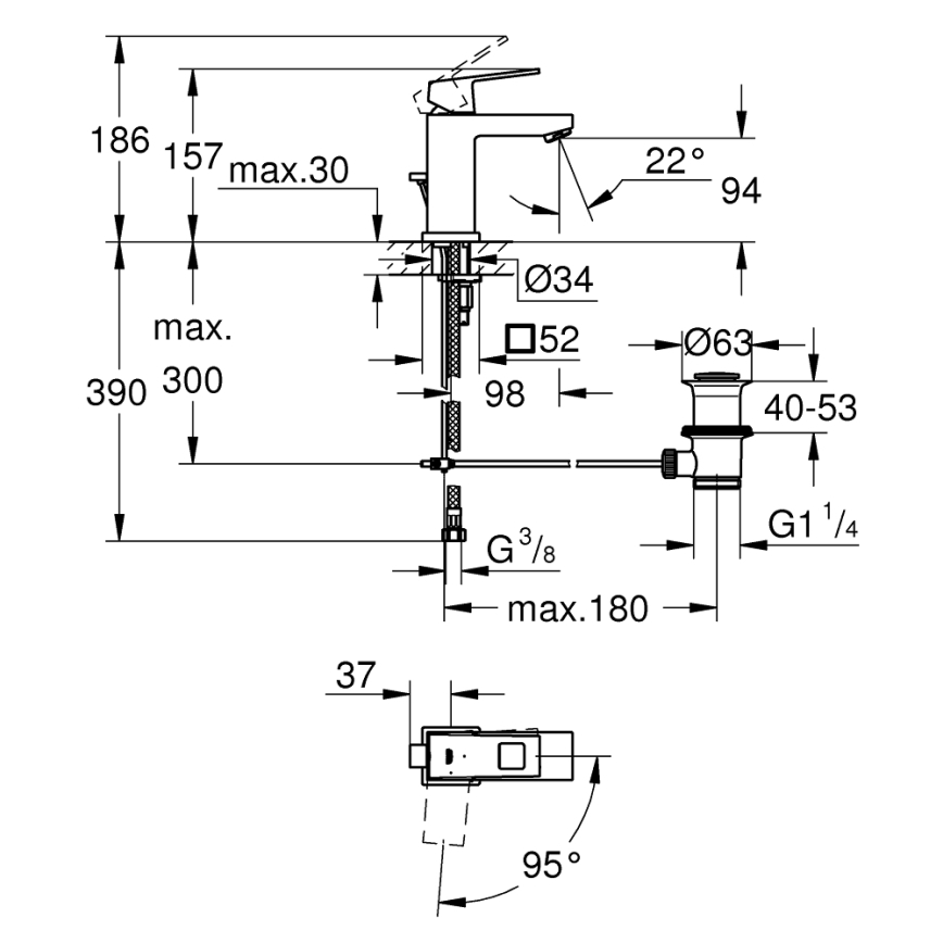 GROHE 2339000E - Slavina za umivaonik EUROCUBE DN 15 polirani krom