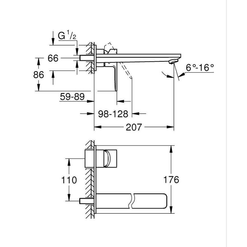 GROHE 23444001 - Baterija za umivaonik LINEARE 207 mm, za dvije rupe, sjajni krom