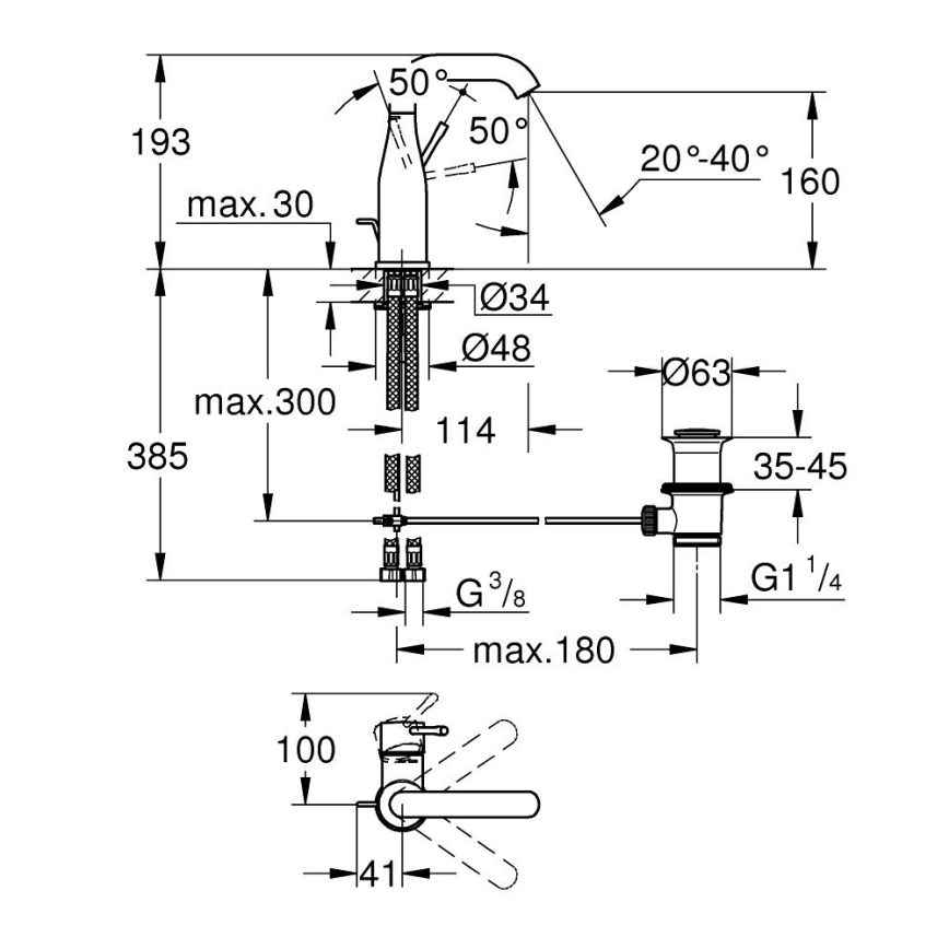 GROHE 23462DL1 - Baterija za umivaonik ESSENCE veličina M brončana