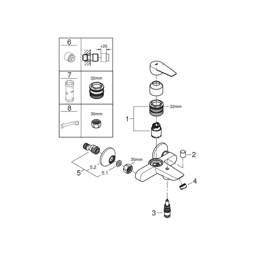 GROHE 23605001 - Baterija za kadu BAUEDGE 150±15 mm sjajni krom