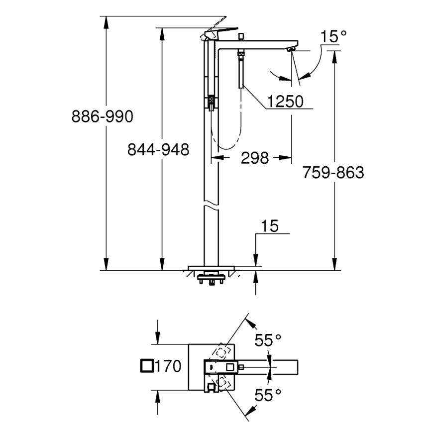 GROHE 23672001 - Kupaonska miješalica za kadu EUROCUBE 298 mm sjajni krom