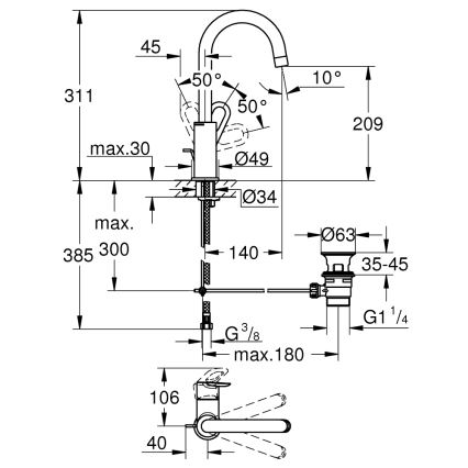 GROHE 23763000 - Slavina za umivaonik BAULOOP, veličina L, sjajni krom