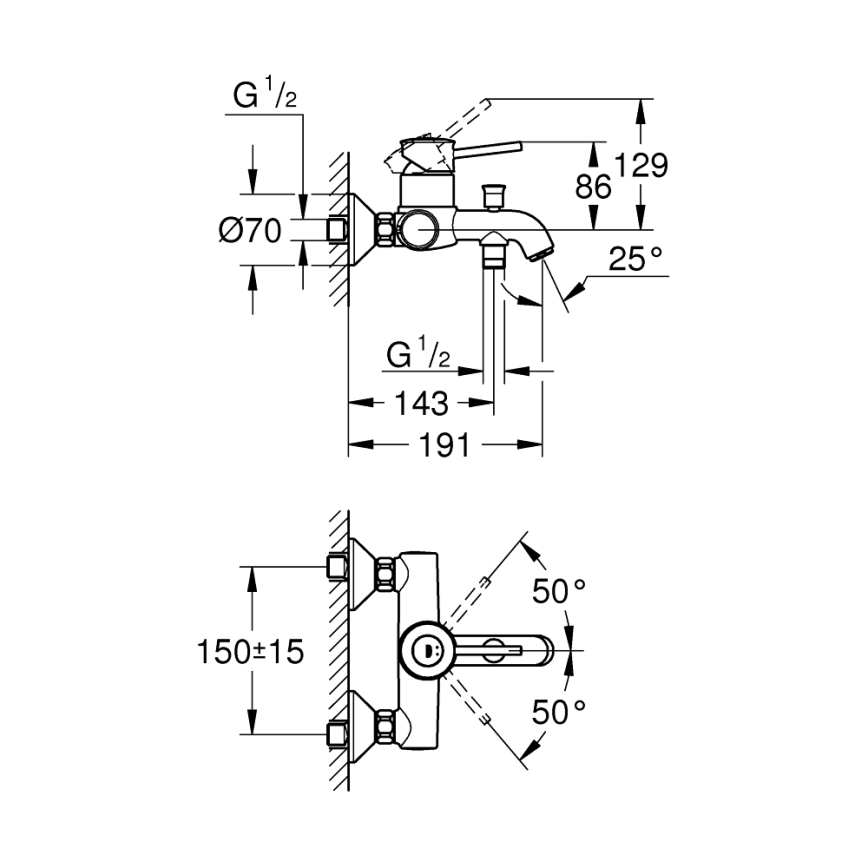 GROHE 23787000 - Baterija za kadu START CLASSIC DN 15 sjajni krom