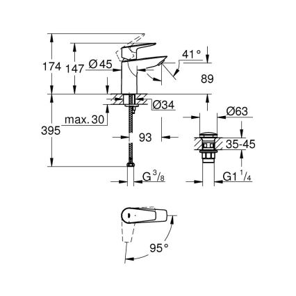GROHE 23900001 - Umivaonska miješalica START EDGE veličina S sjajni krom