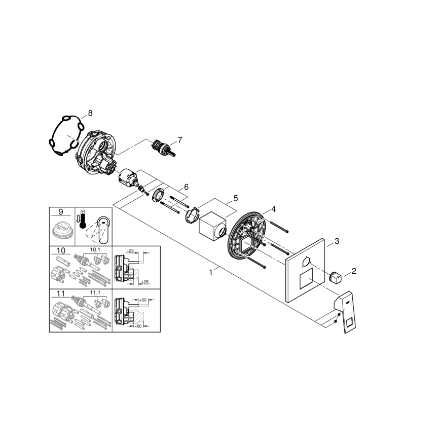 GROHE 24094000 - EUROCUBE miješalica s 3-smjernim preklopnikom, sjajni krom