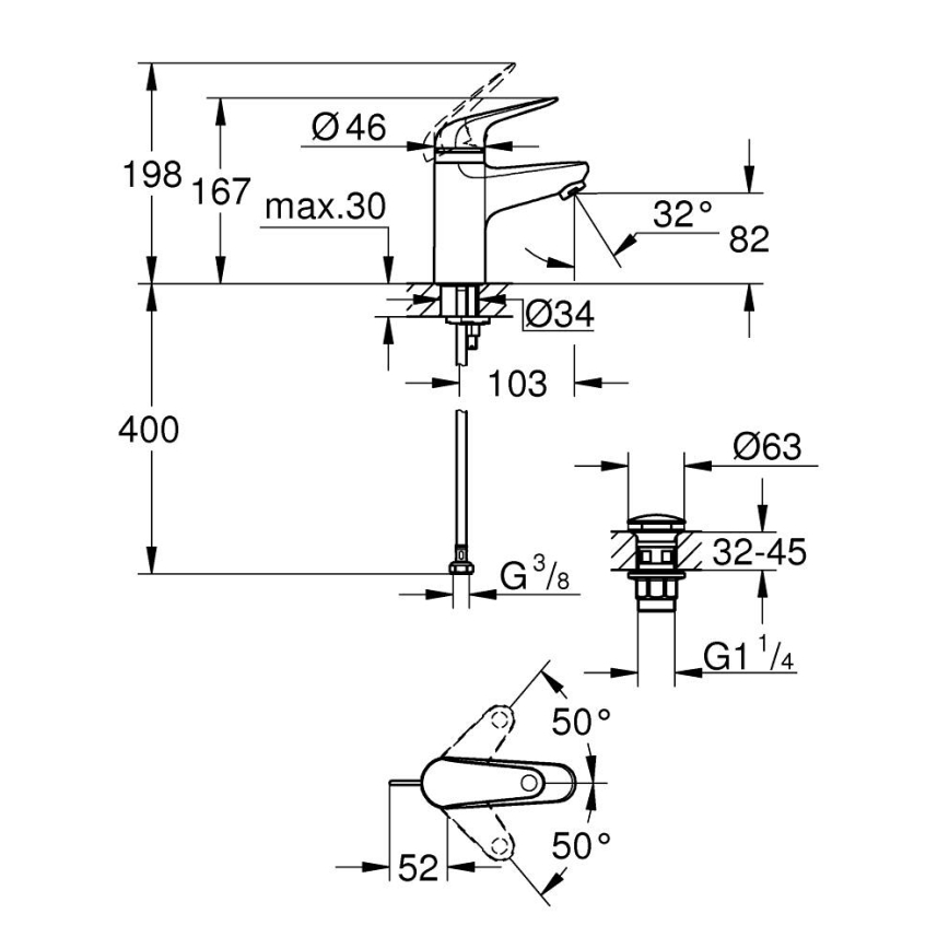 GROHE 24319001 - Baterija za umivaonik SWIFT 162 mm, sjajni krom