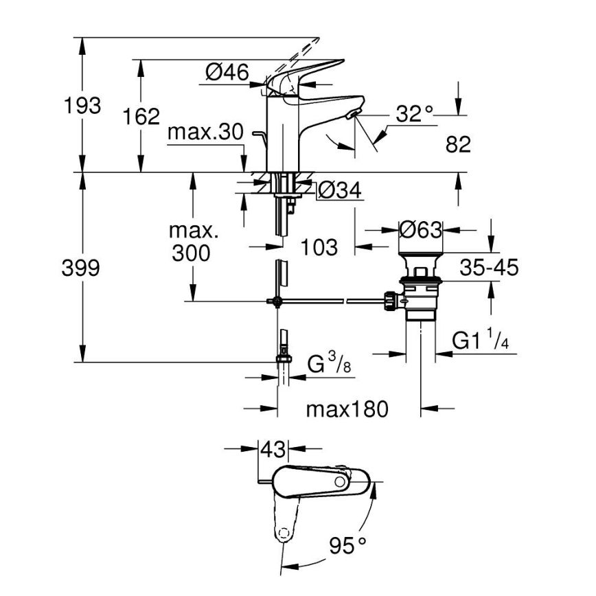 GROHE 24322001 - Slavina za umivaonik SWIFT DN 15 sjajni krom