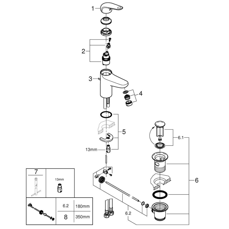 GROHE 24325001 - Baterija za umivaonik SWIFT DN 15, veličina M, sjajni krom