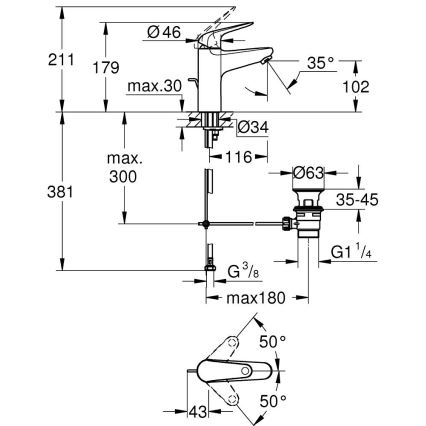 GROHE 24325001 - Baterija za umivaonik SWIFT DN 15, veličina M, sjajni krom