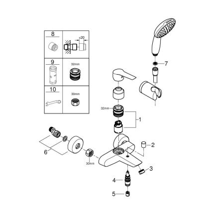GROHE 25283002 - Baterija za kadu s priborom, DN 15, sjajni krom