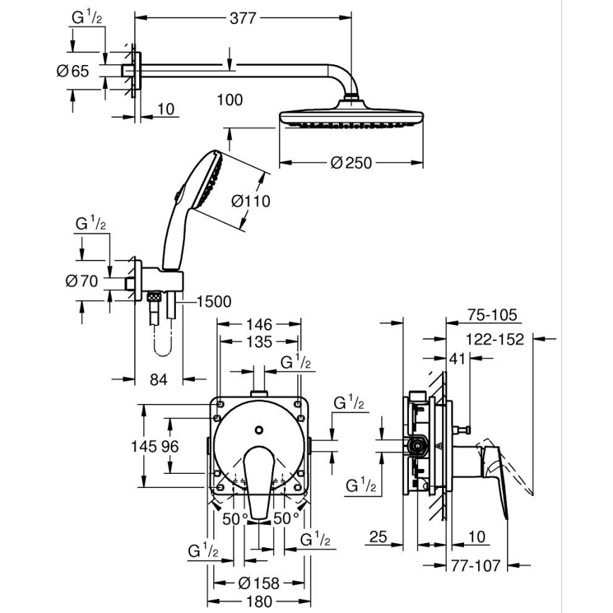GROHE 25293000 - Tuš set START EDGE 250 mm sjajni krom