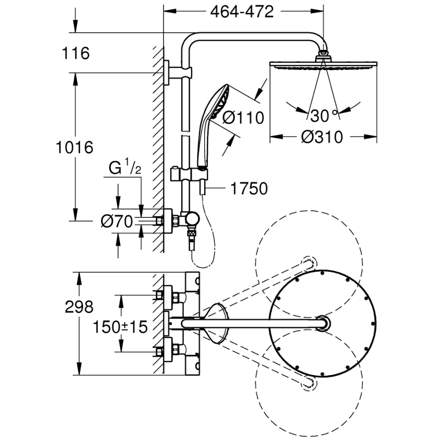 GROHE 26075AL0 - Sustav za tuširanje EUPHORIA SYSTEM 310 450 mm grafit