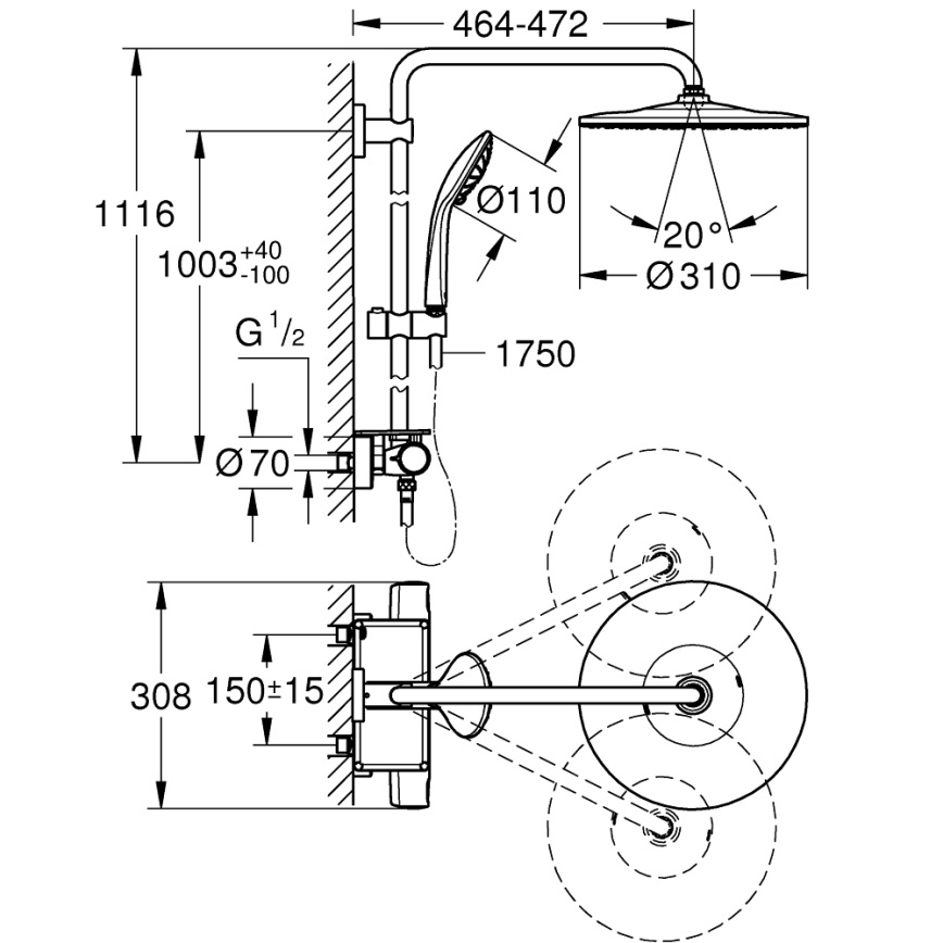 GROHE 26401001 - Tušni sustav VITALIO JOY SYSTEM 310 u sjajnom kromu