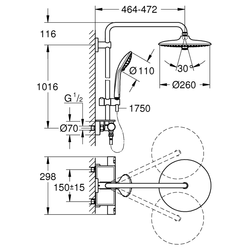 GROHE 26403001 - Tuš sustav VITALIO JOY 260 450 mm sjajni krom