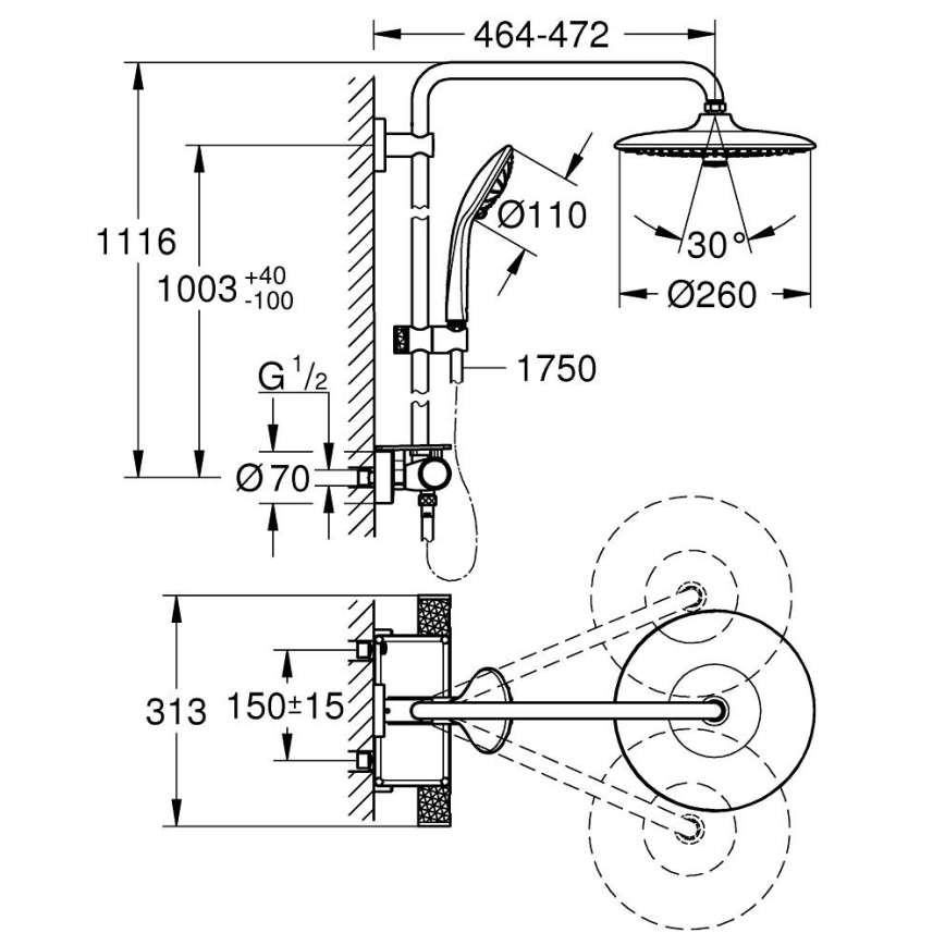 GROHE 26403002 - Tuš sustav VITALIO JOY 260 450 mm sjajni krom
