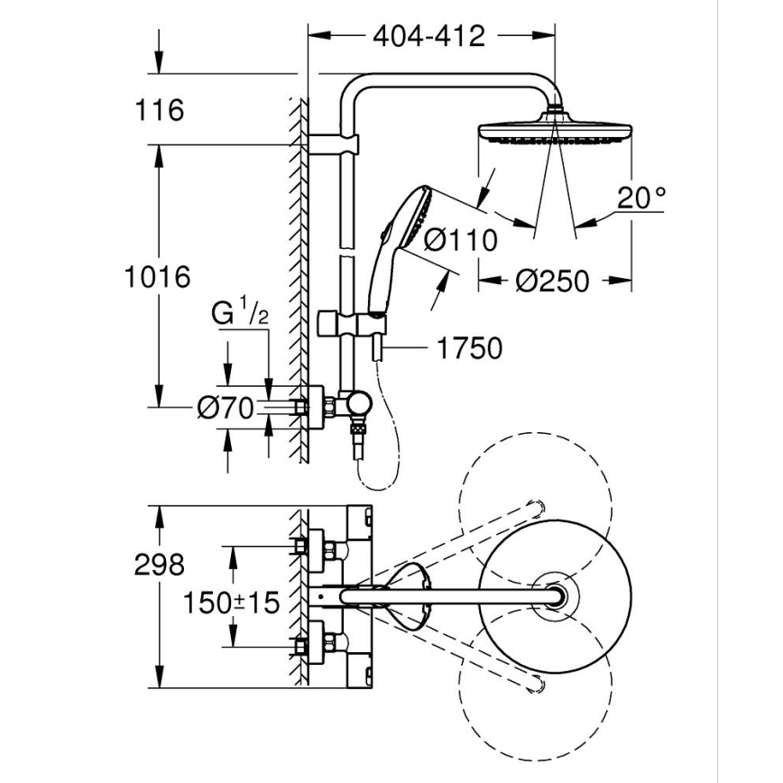 GROHE 266772431 - Sustav za tuširanje VITALIO START SYSTEM 250 390 mm crna