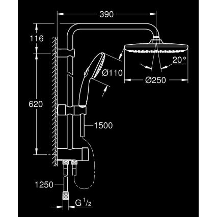 GROHE 266802431 - Tuš sustav VITALIO START SYSTEM 250 390 mm crna